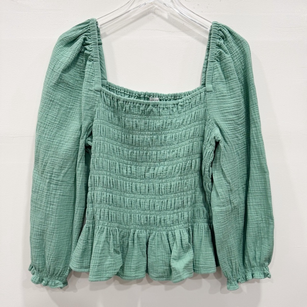 J. Crew Factory Long Sleeve Gauze Smocked Top Green XL